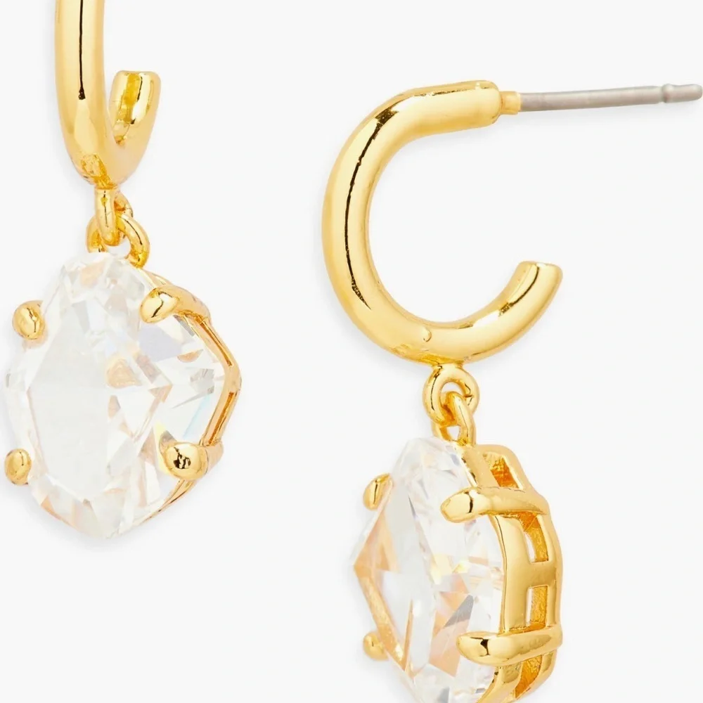 Kate Spade Gold CZ Treasure Trove Hoop Huggie Drop Earrings::NWT::